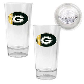 Green bay Packers NFL 2pc Pint Ale Glass Set with Football Bottom - Oval Logogreen 