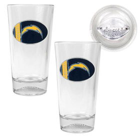 San Diego Chargers NFL 2pc Pint Ale Glass Set with Football Bottom - Oval Logosan 