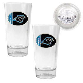 Carolina Panthers NFL 2pc Pint Ale Glass Set with Football Bottom - Oval Logocarolina 
