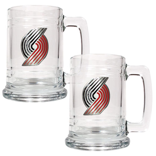 Portland Trail Blazers NBA 2pc 15oz Glass Tankard Set - Primary Logo