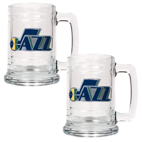 Utah Jazz NBA 2pc 15oz Glass Tankard Set - Primary Logo