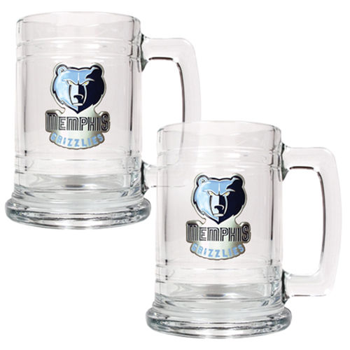 Memphis Grizzlies NBA 2pc 15oz Glass Tankard Set - Primary Logo