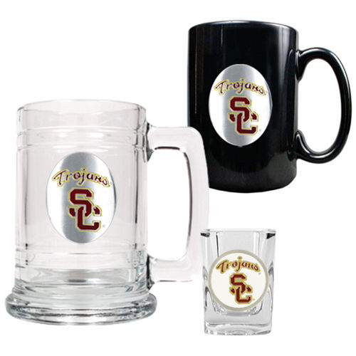 USC Trojans NCAA 15oz Tankard, 15oz Ceramic Mug & 2oz Shot Glass Set - Primary Logousc 