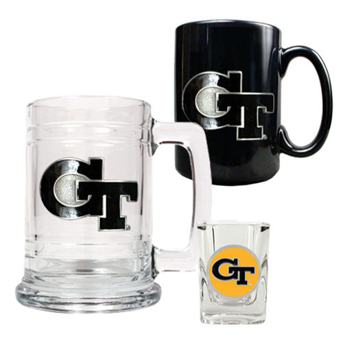 Georgia Tech Yellowjackets NCAA 15oz Tankard, 15oz Ceramic Mug & 2oz Shot Glass Set - Primary Logogeorgia 