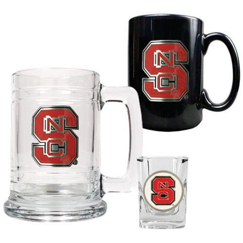 North Carolina State Wolfpack NCAA 15oz Tankard, 15oz Ceramic Mug & 2oz Shot Glass Set- Primary Logonorth 