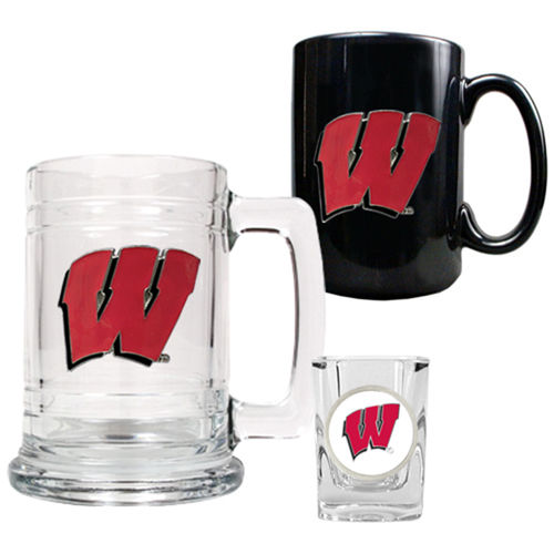 Wisconsin Badgers NCAA 15oz Tankard, 15oz Ceramic Mug & 2oz Shot Glass Set - Primary Logowisconsin 