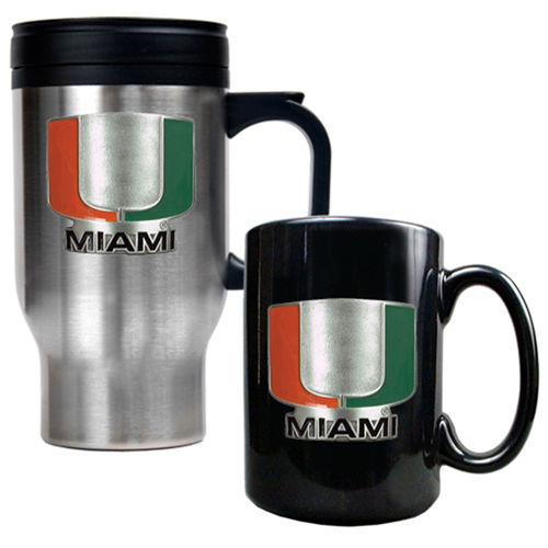 Miami Hurricanes NCAA Stainless Travel Mug And Ceramic Mug Setmiami 