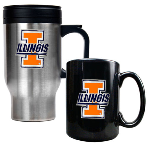 Illinois Fighting Illini NCAA Stainless Travel Mug And Ceramic Mug Setillinois 
