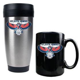 Atlanta Hawks NBA Stainless Steel Travel Tumbler & Black Ceramic Mug Set - Primary Logoatlanta 