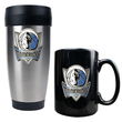 Dallas Mavericks NBA Stainless Steel Travel Tumbler & Black Ceramic Mug Set - Primary Logo
