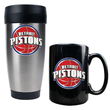 Detroit Pistons NBA Stainless Steel Travel Tumbler & Black Ceramic Mug Set - Primary Logo