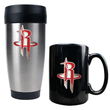Houston Rockets NBA Stainless Steel Travel Tumbler & Black Ceramic Mug Set - Primary Logo