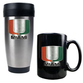 Miami Hurricanes NCAA Stainless Travel Tumbler And Ceramic Mug Setmiami 