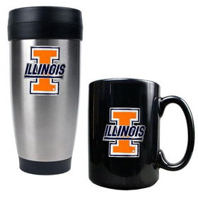 Illinois Fighting Illini NCAA Stainless Travel Tumbler And Ceramic Mug Setillinois 