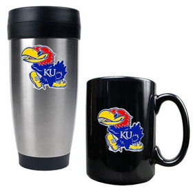 Kansas Jayhawks NCAA Stainless Travel Tumbler And Ceramic Mug Setkansas 