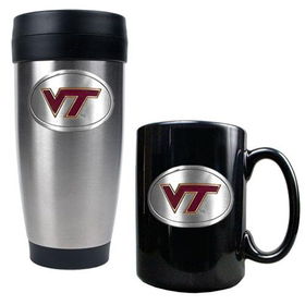 Virginia Tech Hokies NCAA Stainless Travel Tumbler And Ceramic Mug Setvirginia 