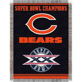 Chicago Bears NFL Super Bowl Commemorative Woven Tapestry Throw (48x60")"chicago 