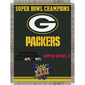 Green Bay Packers NFL Super Bowl Commemorative Woven Tapestry Throw (48x60")"green 