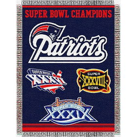 New England Patriots NFL Super Bowl Commemorative Woven Tapestry Throw (48x60")"england 