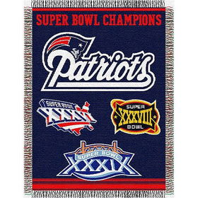New England Patriots NFL Super Bowl Commemorative Woven Tapestry Throw (48x60")"england 