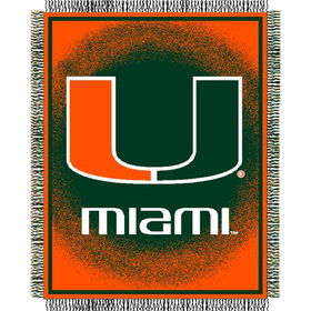 Miami Florida Hurricanes NCAA Triple Woven Jacquard Throw (019 Focus) (48x60")"miami 
