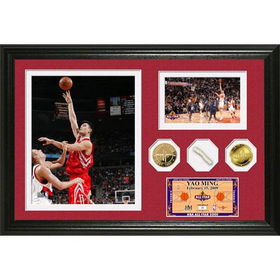 Yao Ming 2009 All Star Game Used Net & 24KT Gold Coin Photo Mintyao 