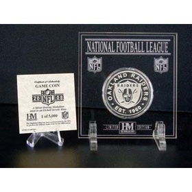 Oakland Raiders Silver - 2008 Official NFL Game Coin in Archival Etched Acrylicoakland 