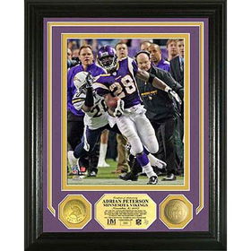 Adrian Peterson Nfl Single Game Rushing Record Photo Mint W/ Two 24Kt Gold Coinsadrian 