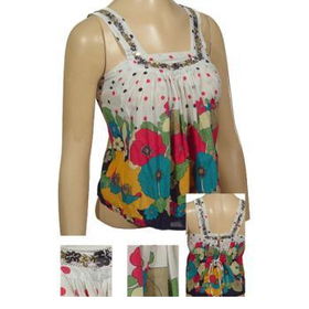 Ladies Sleeveless Top w/Polk-a-Dot + Floral Print Case Pack 6ladies 