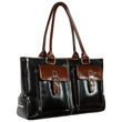 Women's Black/Brown Synthetic Leather Dual Handle Satchel
