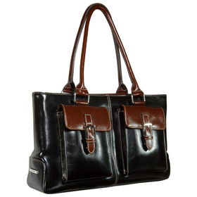 Women's Black/Brown Synthetic Leather Dual Handle Satchelwomens 