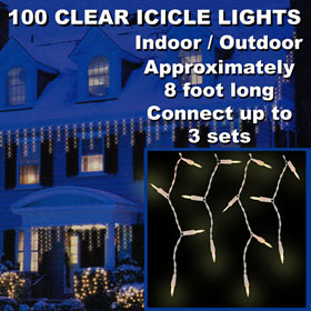 100 Light Icicles - Clear Bulbs - White Wirelight 